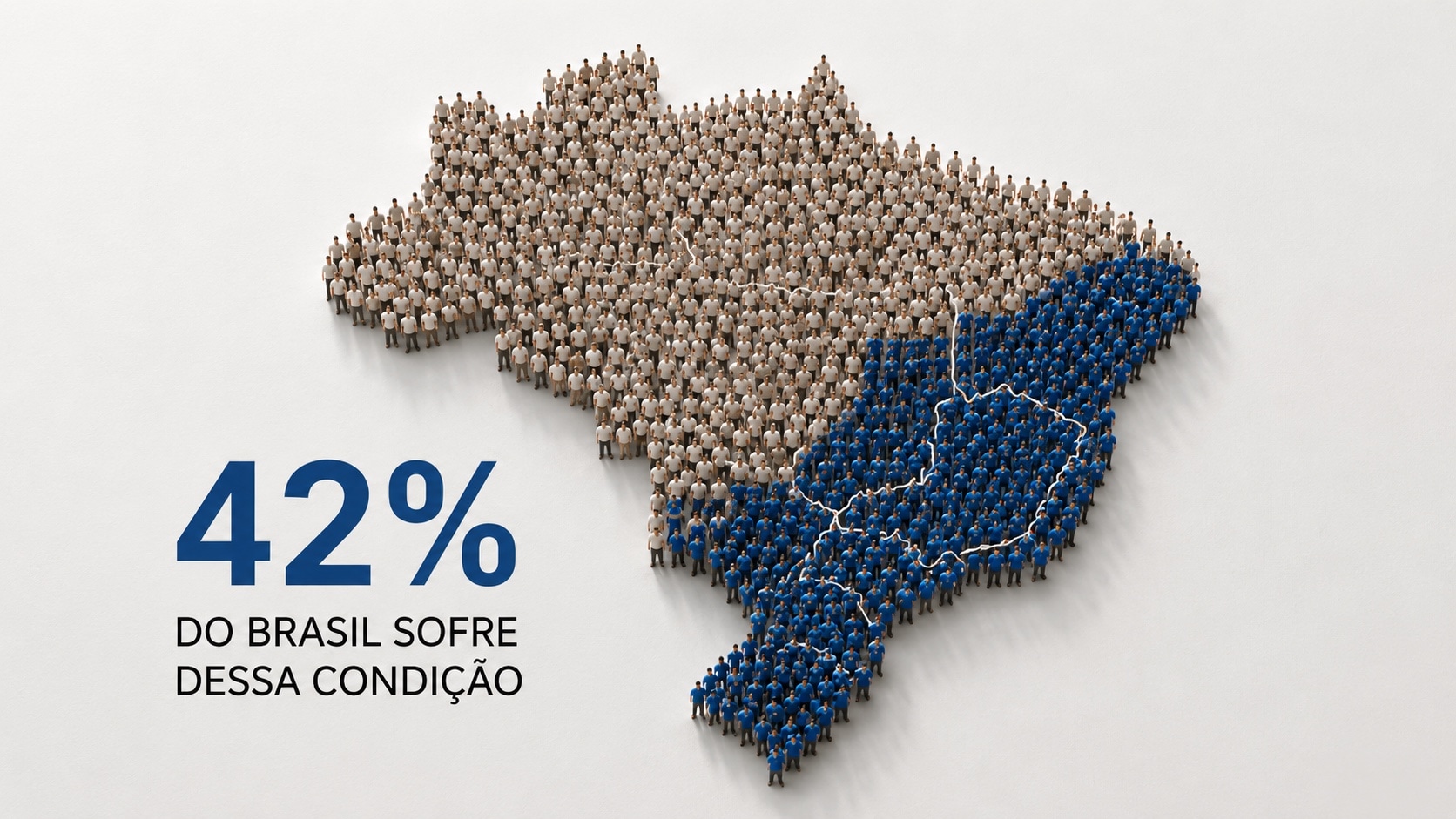 Mapa do Brasil formado por pessoas, com 42% da população destacada em azul.